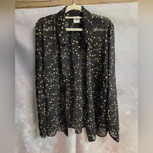 CAbi Black Sheer Blouse with Gold Stars